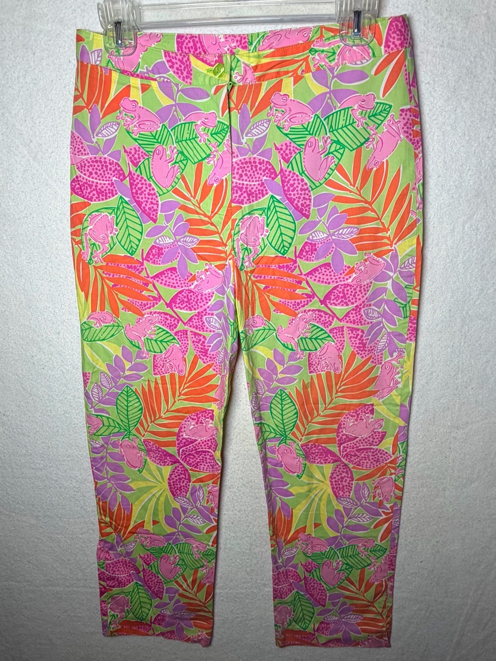 Vtg Lilly Pulitzer "Bottoms Up" Tropical Frog Print Cropped Pants Size 4 Y2K